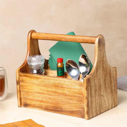 Dudki 4 Compartment Wooden Cutlery Holder