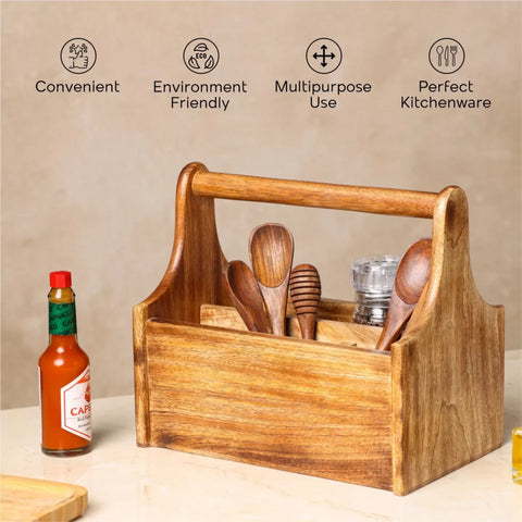 Dudki 4 Compartment Wooden Cutlery Holder