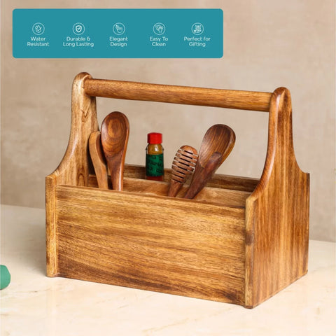 Dudki 4 Compartment Wooden Cutlery Holder