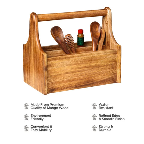 Dudki 4 Compartment Wooden Cutlery Holder