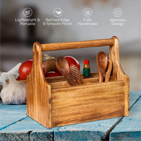 Dudki 4 Compartment Wooden Cutlery Holder