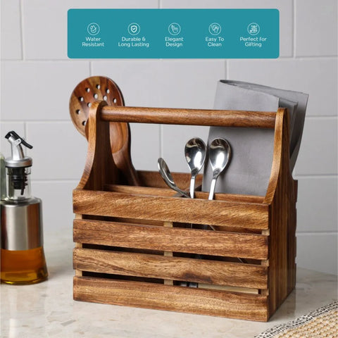 Dudki 4 Compartment Wooden Cutlery Holder