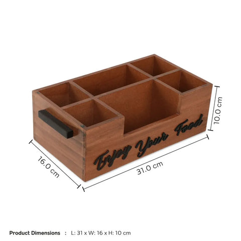 Dudki Enjoy Your Food 6 Compartment Modern Wooden Cutlery Holder/Caddy