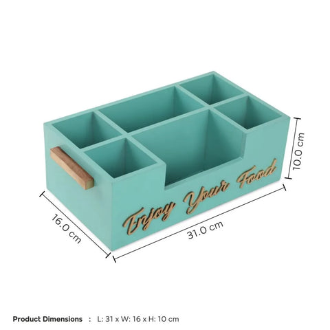 Dudki Enjoy Your Food 6 Compartment Modern Wooden Cutlery Holder/Caddy