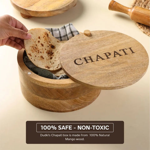 Dudki Handmade Wooden Chapati Box/Casserole