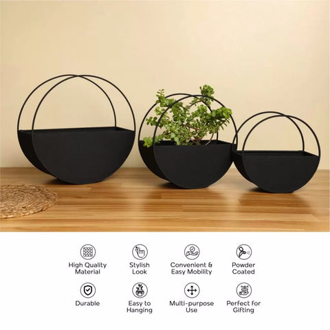 Dudki Metal Round Wall Hanging Planter - Set Of 3