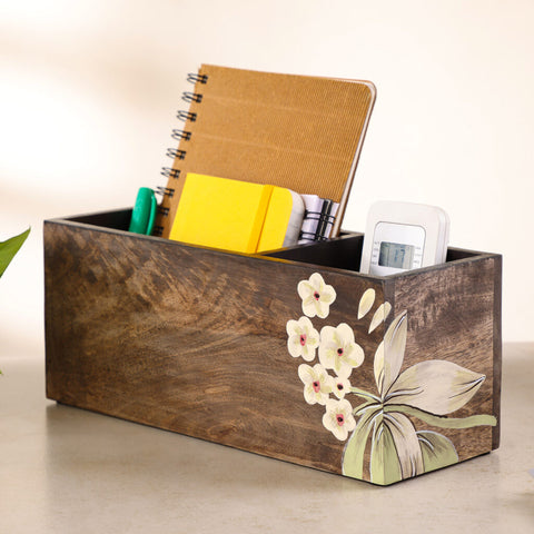 Dudki Wooden Floral 2 Compartment Desk Organizer