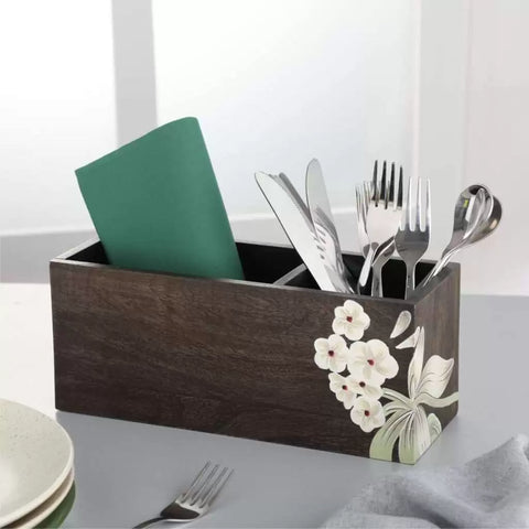 Dudki Wooden Floral 2 Compartment Desk Organizer