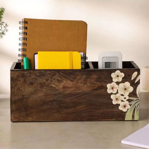 Dudki Wooden Floral 2 Compartment Desk Organizer