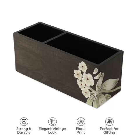 Dudki Wooden Floral 2 Compartment Desk Organizer