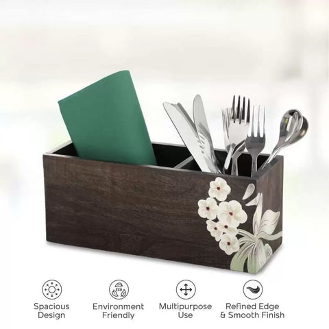 Dudki Wooden Floral 2 Compartment Desk Organizer