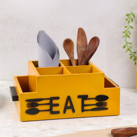 Dudki Wooden 6 Compartment (Eat) Cutlery Holder