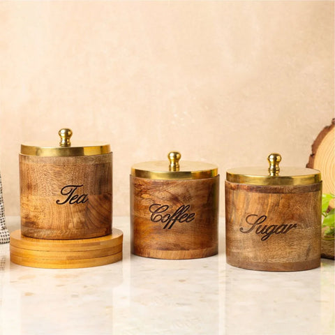 Dudki Wooden Tea, Coffee & Sugar Canister Set of 3