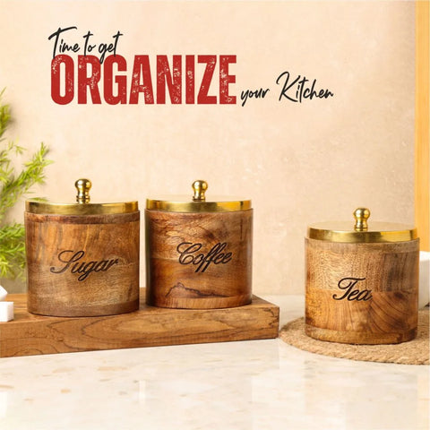 Dudki Wooden Tea, Coffee & Sugar Canister Set of 3