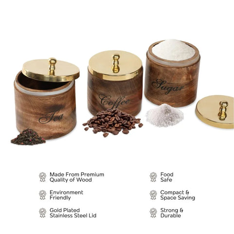 Dudki Wooden Tea, Coffee & Sugar Canister Set of 3