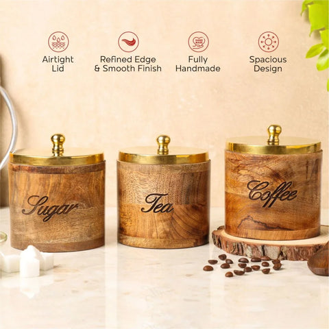 Dudki Wooden Tea, Coffee & Sugar Canister Set of 3