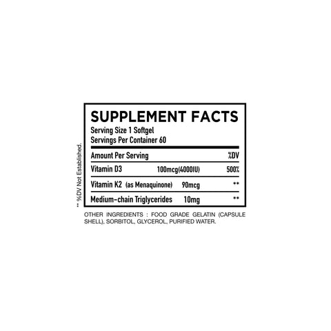 HC Nutrition Vitamin D3 + K2 MCT OIL Softgel Capsules