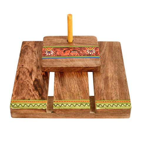 Dudki Wooden Tissue Holder with Tribal Art