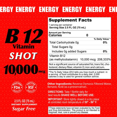 B12 Vitamin Shots with 10,000 MCG - A Pack of 20 Bottles - Life of Riley Supplements Trading LLC