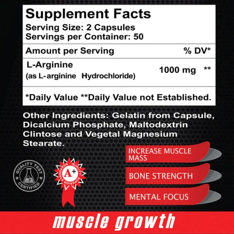 Maximum L Arginine 1000 mg - Muscle Builder - 100 capsules - Life of Riley Supplements Trading LLC