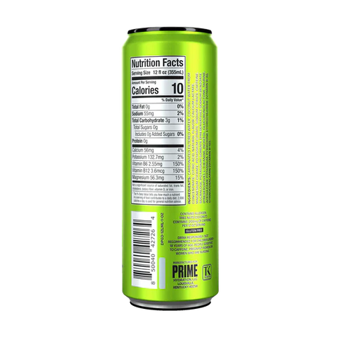 Prime Energy Drink "Lemon Lime," Naturally Flavored, 200mg Caffeine, Zero Sugar, 300mg Electrolytes, Vegan, 12 Fl Oz per Can - Life of Riley Supplements Trading LLC