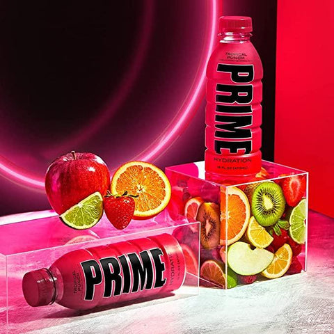 Prime Hydration Drink Sports Beverage "TROPICAL PUNCH," Naturally Flavored, 10% Coconut Water, 250mg BCAAs, B Vitamins, Antioxidants, 835mg Electrolytes, 25 Calories per 16.9 Fl Oz Bottle - Life of Riley Supplements Trading LLC