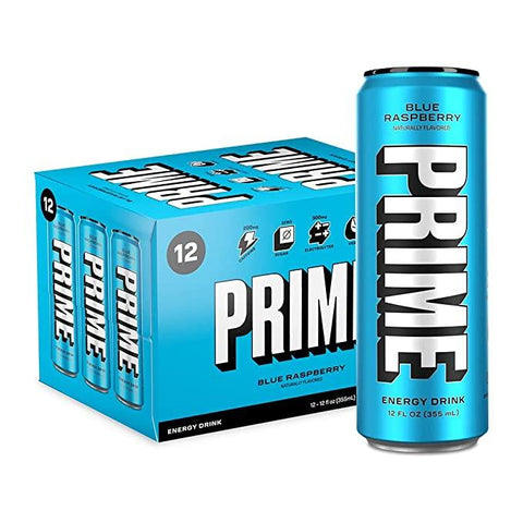 Prime Energy Drink "Blue Raspberry," Naturally Flavored, 200mg Caffeine, Zero Sugar, 300mg Electrolytes, Vegan, 12 Fl Oz per Can - Life of Riley Supplements Trading LLC