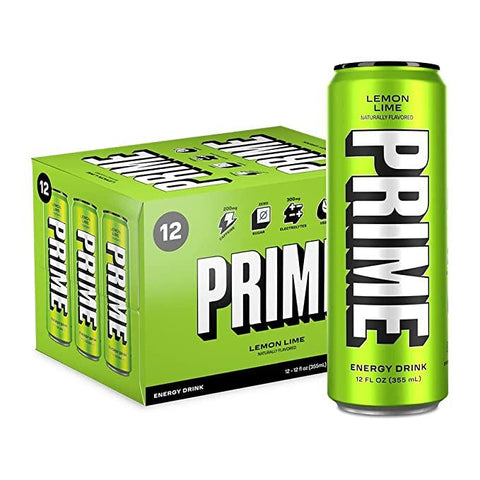 Prime Energy Drink "Lemon Lime," Naturally Flavored, 200mg Caffeine, Zero Sugar, 300mg Electrolytes, Vegan, 12 Fl Oz per Can - Life of Riley Supplements Trading LLC