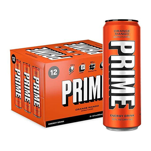 Prime Energy Drink "Orange Mango," Naturally Flavored, 200mg Caffeine, Zero Sugar, 300mg Electrolytes, Vegan, 12 Fl Oz per Can - Life of Riley Supplements Trading LLC