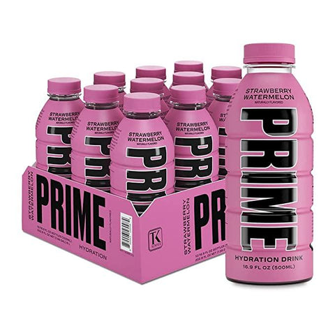 Prime Hydration Drink Sports Beverage "STRAWBERRY WATERMELON," Naturally Flavored, 10% Coconut Water, 250mg BCAAs, B Vitamins, Antioxidants, 834mg Electrolytes, Only 20 Calories per 16.9 Fl Oz Bottle - Life of Riley Supplements Trading LLC