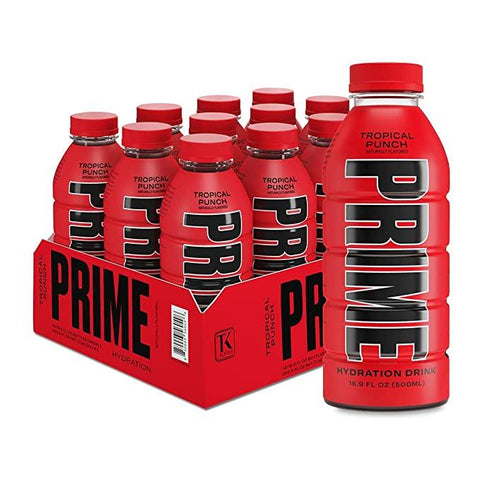 Prime Hydration Drink Sports Beverage "TROPICAL PUNCH," Naturally Flavored, 10% Coconut Water, 250mg BCAAs, B Vitamins, Antioxidants, 835mg Electrolytes, 25 Calories per 16.9 Fl Oz Bottle - Life of Riley Supplements Trading LLC