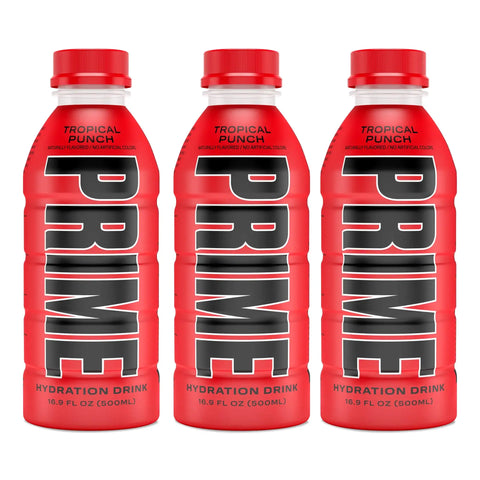 Prime Hydration Drink Sports Beverage "TROPICAL PUNCH," Naturally Flavored, 10% Coconut Water, 250mg BCAAs, B Vitamins, Antioxidants, 835mg Electrolytes, 25 Calories per 16.9 Fl Oz Bottle - Life of Riley Supplements Trading LLC