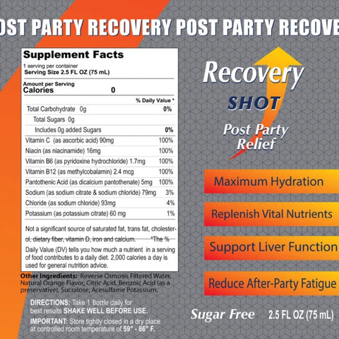 Recovery Drink Shots - Orange Flavor - 20 Pack - Life of Riley Supplements Trading LLC