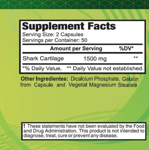 Shark Cartilage 1500 mg - 100 capsules - Life of Riley Supplements Trading LLC