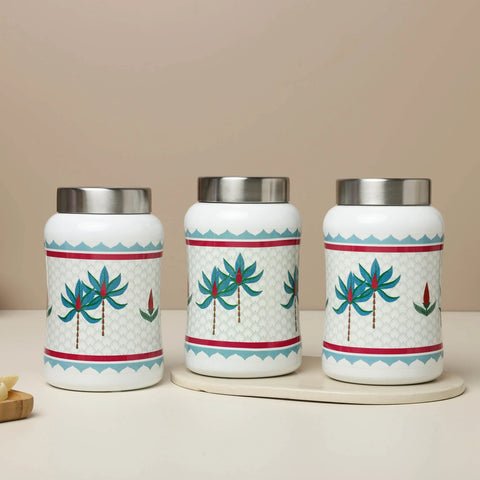 Tropical Tree Tulip Stainless Steel Canister Sets of 3