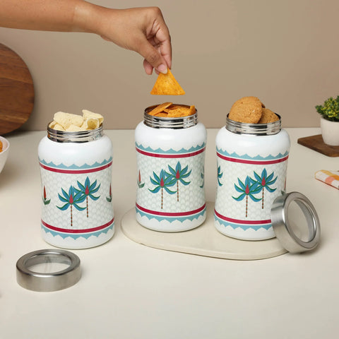 Tropical Tree Tulip Stainless Steel Canister Sets of 3