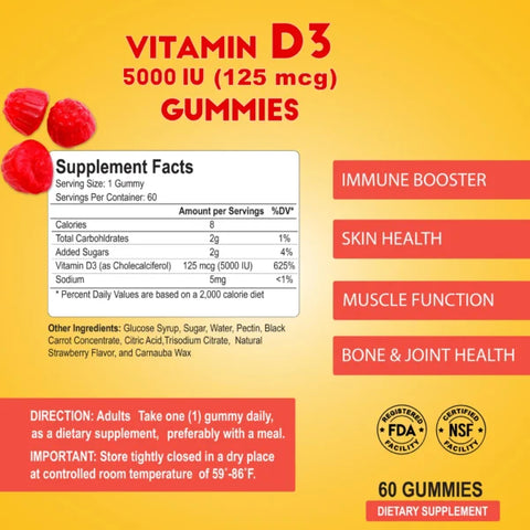 Vitamin D3 500 IU Adults - 60 Gummies - Life of Riley Supplements Trading LLC