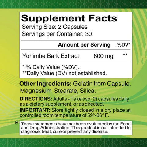 Yohimbe - Male Dietary Supplement with 800mg pure extract - 60 capsules - Life of Riley Supplements Trading LLC