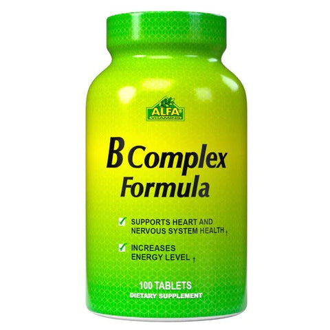 ALFA VITAMINS B Complex Formula - Daily Nutritional Supplement - Vitamins B1 - B2 - B3 - B5 - B6 - B7 - B9 - B12 -for a Healthier Heart and Nervous System, and Natural Energy Increase - 100 Tablets