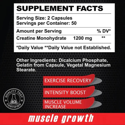 ALFA VITAMINS Maximum Creatine Monohydrate 1200 Mg 100 Capsules. Muscle Mass - Muscle Growth - Post Workout Recovery. Reduces Effects of Lactic Acid